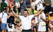 27 September 2023; Former professional footballer Gareth Bale celebrates after a chip on the 18th hole during the All-Star Match before the 2023 Ryder Cup at Marco Simone Golf and Country Club in Rome, Italy. Photo by Ramsey Cardy/Sportsfile