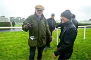 27 September 2023; Captains Willie Mullins, left, and Frankie Dettori in the parade ring before the Barney Curley Cup at Bellewstown Racecourse in Meath. Photo by Eóin Noonan/Sportsfile