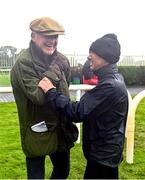 27 September 2023; Captains Willie Mullins, left, and Frankie Dettori in the parade ring before the Barney Curley Cup at Bellewstown Racecourse in Meath. Photo by Eóin Noonan/Sportsfile