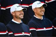 28 September 2023; Brian Harman, left, and Collin Morikawa of USA during a team photocall before the 2023 Ryder Cup at Marco Simone Golf and Country Club in Rome, Italy. Photo by Ramsey Cardy/Sportsfile