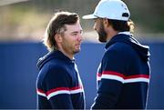 28 September 2023; Sam Burns, left, and Max Homa of USA during a team photocall before the 2023 Ryder Cup at Marco Simone Golf and Country Club in Rome, Italy. Photo by Ramsey Cardy/Sportsfile