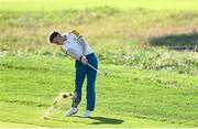 28 September 2023; Sean Keeling of Europe plays his second shot on the eighth hole during the singles matches on day three of the Junior Ryder Cup at Marco Simone Golf and Country Club in Rome, Italy. Photo by Brendan Moran/Sportsfile