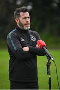 28 September 2023; Manager Stephen Bradley is interviewed during a Shamrock Rovers media event at Roadstone Group Sports Club in Dublin. Photo by Seb Daly/Sportsfile