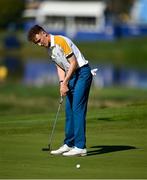 28 September 2023; Sean Keeling of Europe putts on the ninth green during the singles matches on day three of the Junior Ryder Cup at Marco Simone Golf and Country Club in Rome, Italy. Photo by Brendan Moran/Sportsfile