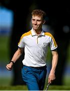28 September 2023; Sean Keeling of Europe celebrates after levelling his match on the ninth green during the singles matches on day three of the Junior Ryder Cup at Marco Simone Golf and Country Club in Rome, Italy. Photo by Brendan Moran/Sportsfile