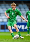 28 September 2023; Michael Noonan of Republic of Ireland shoots to score his side's first goal, a penalty, during the U16 international friendly match between Republic of Ireland and Finland at Weavers Park in Drogheda, Louth. Photo by Tyler Miller/Sportsfile