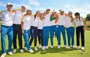28 September 2023; The European team including Sean Keeling, centre, after the singles matches on day three of the Junior Ryder Cup at Marco Simone Golf and Country Club in Rome, Italy. Photo by Brendan Moran/Sportsfile