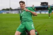 28 September 2023; Max Kovalevskis of Republic of Ireland celebrates after scoring his side's second goal during the U16 international friendly match between Republic of Ireland and Finland at Weavers Park in Drogheda, Louth. Photo by Tyler Miller/Sportsfile