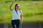 28 September 2023; Francesca Fiorellini of Europe celebrates a putt on the 18th green during the singles matches on day three of the Junior Ryder Cup at Marco Simone Golf and Country Club in Rome, Italy. Photo by Brendan Moran/Sportsfile