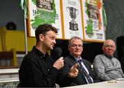 28 September 2023; Gavin White, League of Ireland communications executive, speaking as descendants of Alton United receive the Sports Direct Men’s FAI Cup for the first time in Carrick Hill, Belfast on the 100th anniversary of the Club winning the Cup as the only Belfast team to win the competition in its history. Photo by David Fitzgerald/Sportsfile