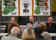 28 September 2023; Carrick Hill resident Frank Dempsey speaking as descendants of Alton United receive the Sports Direct Men’s FAI Cup for the first time in Carrick Hill, Belfast on the 100th anniversary of the Club winning the Cup as the only Belfast team to win the competition in its history. Photo by David Fitzgerald/Sportsfile