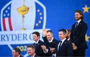 28 September 2023; Rory McIlroy, left, and Tommy Fleetwood of Europe during the opening ceremony of the 2023 Ryder Cup at Marco Simone Golf and Country Club in Rome, Italy. Photo by Ramsey Cardy/Sportsfile