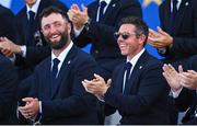 28 September 2023; Rory McIlroy, right, and Jon Rahm of Europe during the opening ceremony of the 2023 Ryder Cup at Marco Simone Golf and Country Club in Rome, Italy. Photo by Ramsey Cardy/Sportsfile