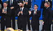 28 September 2023; Europe players, from left, Justin Rose, Jon Rahm, Rory McIlroy and Shane Lowry during the opening ceremony of the 2023 Ryder Cup at Marco Simone Golf and Country Club in Rome, Italy. Photo by Brendan Moran/Sportsfile
