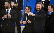 28 September 2023; Europe players, from left, Jon Rahm, Rory McIlroy, Shane Lowry and Robert MacIntyre during the opening ceremony of the 2023 Ryder Cup at Marco Simone Golf and Country Club in Rome, Italy. Photo by Brendan Moran/Sportsfile