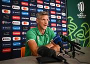 28 September 2023; Defence coach Simon Easterby during an Ireland rugby media conference at Complexe de la Chambrerie in Tours, France. Photo by Harry Murphy/Sportsfile