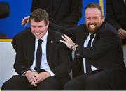 28 September 2023; Robert MacIntyre, left, and Shane Lowry during the opening ceremony of the 2023 Ryder Cup at Marco Simone Golf and Country Club in Rome, Italy. Photo by Brendan Moran/Sportsfile