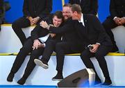 28 September 2023; Robert MacIntyre, left, Shane Lowry and vice-captain Nicolas Colsaerts during the opening ceremony of the 2023 Ryder Cup at Marco Simone Golf and Country Club in Rome, Italy. Photo by Brendan Moran/Sportsfile
