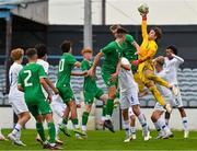 28 September 2023; Niki Hasselman of Finland makes a save during the U16 international friendly match between Republic of Ireland and Finland at Weavers Park in Drogheda, Louth. Photo by Tyler Miller/Sportsfile