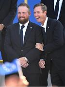 28 September 2023; Shane Lowry of Europe, left, with vice-captain Nicolas Colsaerts during the opening ceremony of the 2023 Ryder Cup at Marco Simone Golf and Country Club in Rome, Italy. Photo by Brendan Moran/Sportsfile