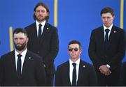 28 September 2023; Europe players, from left, Jon Rahm, Tommy Fleetwood, Rory McIlroy and Matt Fitzpatrick during the opening ceremony of the 2023 Ryder Cup at Marco Simone Golf and Country Club in Rome, Italy. Photo by Brendan Moran/Sportsfile