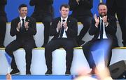 28 September 2023; Europe players, from left, Rory McIlroy, Robert MacIntyre and Shane Lowry during the opening ceremony of the 2023 Ryder Cup at Marco Simone Golf and Country Club in Rome, Italy. Photo by Brendan Moran/Sportsfile