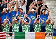 29 September 2023; Ireland and Sweden spectators do the viking clap in the galleries during the morning foursomes matches on day one of the 2023 Ryder Cup at Marco Simone Golf and Country Club in Rome, Italy. Photo by Brendan Moran/Sportsfile