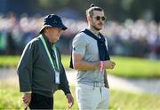 29 September 2023; Former professional footballer Gareth Bale, right, and Businessman JP McManus during the morning foursomes matches on day one of the 2023 Ryder Cup at Marco Simone Golf and Country Club in Rome, Italy. Photo by Brendan Moran/Sportsfile