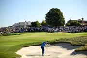 29 September 2023; Shane Lowry of Europe plays his second shot from a bunker on the 11th fairway during the morning foursomes matches on day one of the 2023 Ryder Cup at Marco Simone Golf and Country Club in Rome, Italy. Photo by Ramsey Cardy/Sportsfile