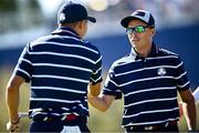 29 September 2023; Rickie Fowler, right, and Collin Morikawa of USA celebrate after winning the 13th hole during the morning foursomes matches on day one of the 2023 Ryder Cup at Marco Simone Golf and Country Club in Rome, Italy. Photo by Ramsey Cardy/Sportsfile