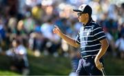 29 September 2023; Rickie Fowler of USA celebrates a putt on the 13th green during the morning foursomes matches on day one of the 2023 Ryder Cup at Marco Simone Golf and Country Club in Rome, Italy. Photo by Ramsey Cardy/Sportsfile