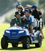 29 September 2023; Irish businessman and owner of Adare Manor Golf Club JP McManus, left, during the morning foursomes matches on day one of the 2023 Ryder Cup at Marco Simone Golf and Country Club in Rome, Italy. Photo by Brendan Moran/Sportsfile