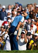 29 September 2023; Tommy Fleetwood of Europe reacts after chipping onto the 10th green during the morning foursomes matches on day one of the 2023 Ryder Cup at Marco Simone Golf and Country Club in Rome, Italy. Photo by Brendan Moran/Sportsfile