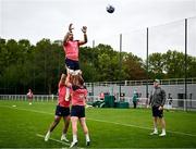 29 September 2023; Jack Conan catches a lineout watched by forwards coach Paul O'Connell during an Ireland rugby squad training session at Complexe de la Chambrerie in Tours, France. Photo by Harry Murphy/Sportsfile