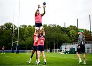 29 September 2023; Jack Conan catches a lineout watched by forwards coach Paul O'Connell during an Ireland rugby squad training session at Complexe de la Chambrerie in Tours, France. Photo by Harry Murphy/Sportsfile