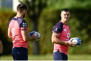 29 September 2023; Jonathan Sexton, right, and Ross Byrne during an Ireland rugby squad training session at Complexe de la Chambrerie in Tours, France. Photo by Harry Murphy/Sportsfile