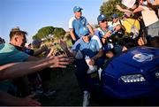 29 September 2023; Matt Fitzpatrick, front, and Rory McIlroy of Europe after their round during the afternoon fourball matches on day one of the 2023 Ryder Cup at Marco Simone Golf and Country Club in Rome, Italy. Photo by Ramsey Cardy/Sportsfile