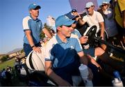 29 September 2023; Matt Fitzpatrick, right, and Rory McIlroy of Europe after their round during the afternoon fourball matches on day one of the 2023 Ryder Cup at Marco Simone Golf and Country Club in Rome, Italy. Photo by Ramsey Cardy/Sportsfile