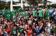 29 September 2023; Ireland players Iain Henderson, Jamison Gibson-Park, Hugo Keenan, Dave Kilcoyne, James Lowe and Josh van der Flier with children during an Ireland rugby visit to Drop Quartier Rugby ran by UST Tour Rugby in Tours, France. Photo by Harry Murphy/Sportsfile
