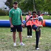 29 September 2023; Hugo Keenan during an Ireland rugby visit to Drop Quartier Rugby ran by UST Tour Rugby in Tours, France. Photo by Harry Murphy/Sportsfile