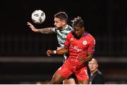 29 September 2023; Euclides Cabral of Shelbourne in action against Lee Grace of Shamrock Rovers during the SSE Airtricity Men's Premier Division match between Shamrock Rovers and Shelbourne at Tallaght Stadium in Dublin. Photo by Stephen McCarthy/Sportsfile