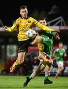 29 September 2023; Jason McClelland of St Patrick's Athletic in action against Aaron Bolger of Cork City during the SSE Airtricity Men's Premier Division match between Cork City and St Patrick's Athletic at Turner's Cross in Cork. Photo by Eóin Noonan/Sportsfile