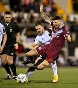 29 September 2023; Adam Foley of Drogheda United is tackled by Robbie Benson of Dundalk during the SSE Airtricity Men's Premier Division match between Dundalk and Drogheda United at Oriel Park in Dundalk, Louth. Photo by Ben McShane/Sportsfile