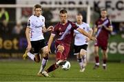 29 September 2023; Matthew O'Brien of Drogheda United in action against Daniel Kelly of Dundalk during the SSE Airtricity Men's Premier Division match between Dundalk and Drogheda United at Oriel Park in Dundalk, Louth. Photo by Ben McShane/Sportsfile