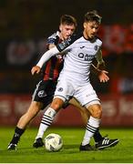 29 September 2023; Robert Burton of Sligo Rovers in action against James McManus of Bohemians during the SSE Airtricity Men's Premier Division match between Bohemians and Sligo Rovers at Dalymount Park in Dublin. Photo by Tyler Miller/Sportsfile