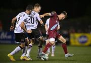 29 September 2023; Dayle Rooney of Drogheda United in action against Johannes Yli-Kokko, centre, and Robbie Benson of Dundalk during the SSE Airtricity Men's Premier Division match between Dundalk and Drogheda United at Oriel Park in Dundalk, Louth. Photo by Ben McShane/Sportsfile
