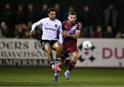 29 September 2023; Sam Durrant of Dundalk in action against Luke Heeney of Drogheda United during the SSE Airtricity Men's Premier Division match between Dundalk and Drogheda United at Oriel Park in Dundalk, Louth. Photo by Ben McShane/Sportsfile