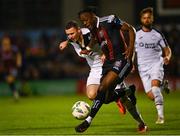 29 September 2023; Jonathan Afolabi of Bohemians in action against Garry Buckley of Sligo Rovers during the SSE Airtricity Men's Premier Division match between Bohemians and Sligo Rovers at Dalymount Park in Dublin. Photo by Tyler Miller/Sportsfile
