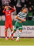 29 September 2023; Graham Burke of Shamrock Rovers celebrates after scoring his side's first goal during the SSE Airtricity Men's Premier Division match between Shamrock Rovers and Shelbourne at Tallaght Stadium in Dublin. Photo by Stephen McCarthy/Sportsfile