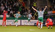 29 September 2023; Graham Burke of Shamrock Rovers celebrates after scoring his side's first goal during the SSE Airtricity Men's Premier Division match between Shamrock Rovers and Shelbourne at Tallaght Stadium in Dublin. Photo by Stephen McCarthy/Sportsfile